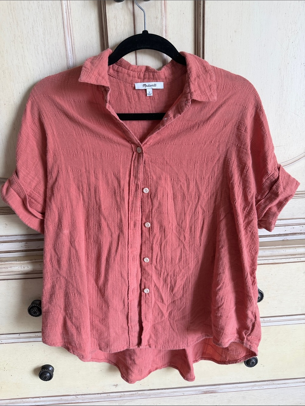 Madewell Coral Short-Sleeve Button Front Shirt